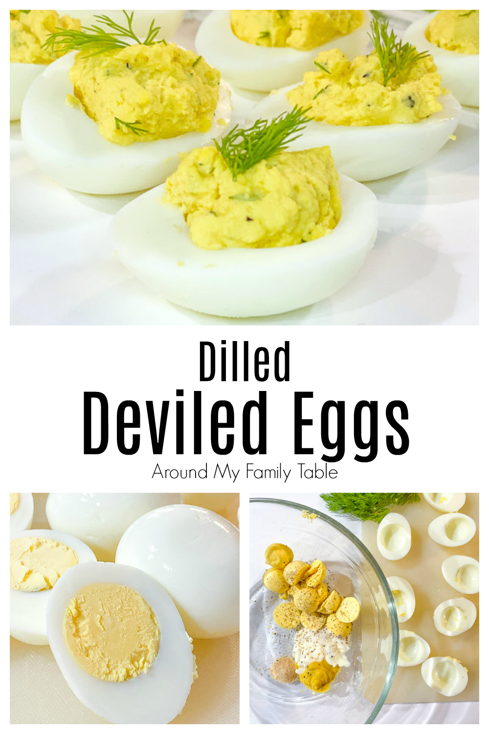 These Dilled Deviled Eggs are a kicked up version of traditional deviled eggs.  Fresh dill and garlic make these eggs irresistible.   via @slingmama