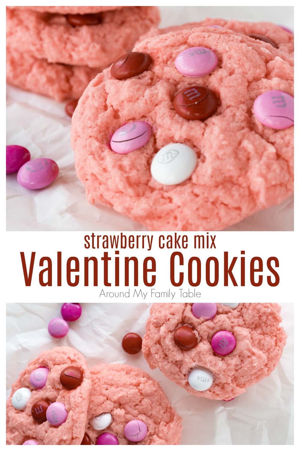 Strawberry Cake Mix Valentine Cookies collage