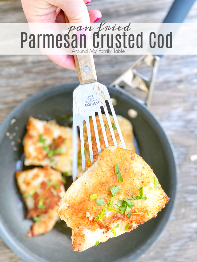 parmesan crusted cod in a frying pan