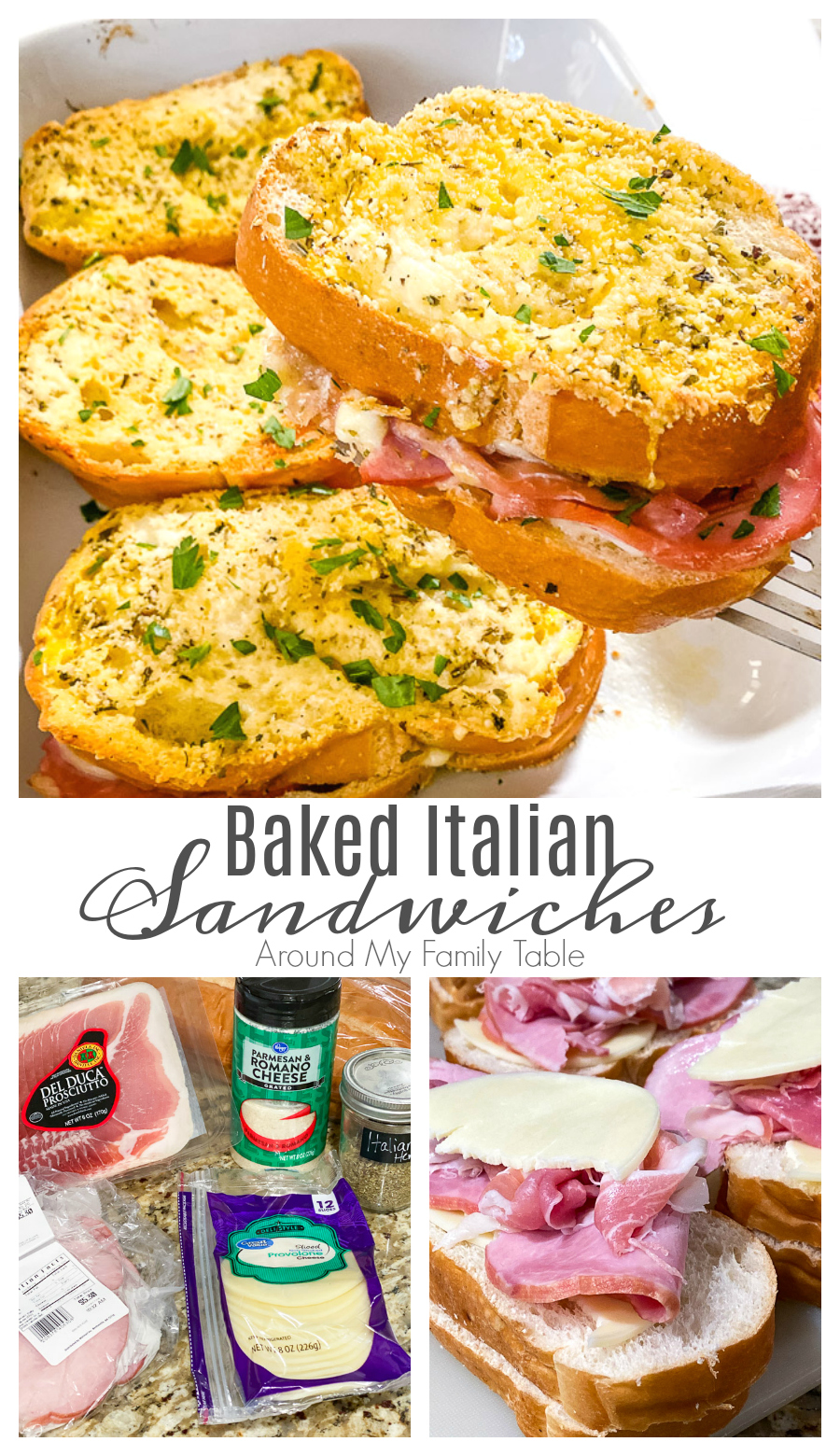 This Baked Italian Sandwich recipe is packed full of flavor and can adjusted to fit what you have on hand. Lots of cheese and meat baked onto hearty bread will make supper a breeze. #sandwiches #bakedsandwiches via @slingmama