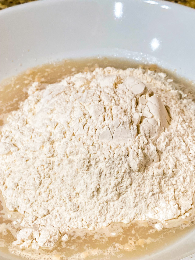 adding flour for no knead bread