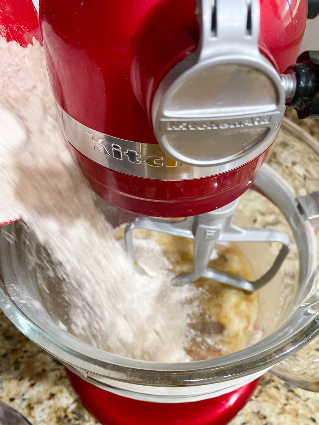 flour being added to mixer