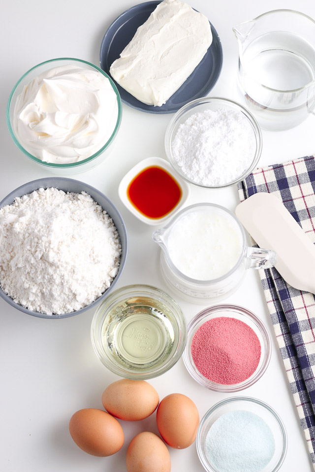 4th of July Poke Cake ingredients on white table