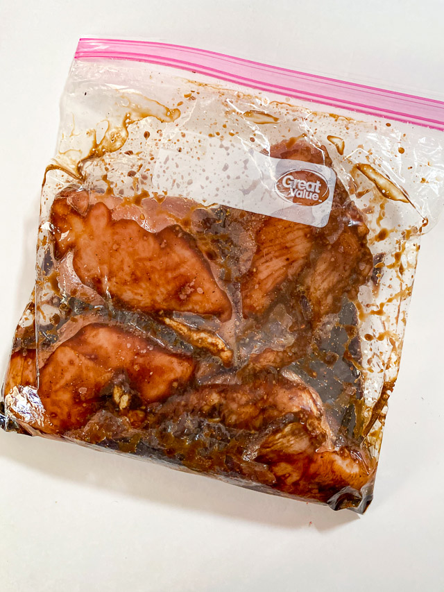 Balsamic Marinated Chicken marinating in a bag