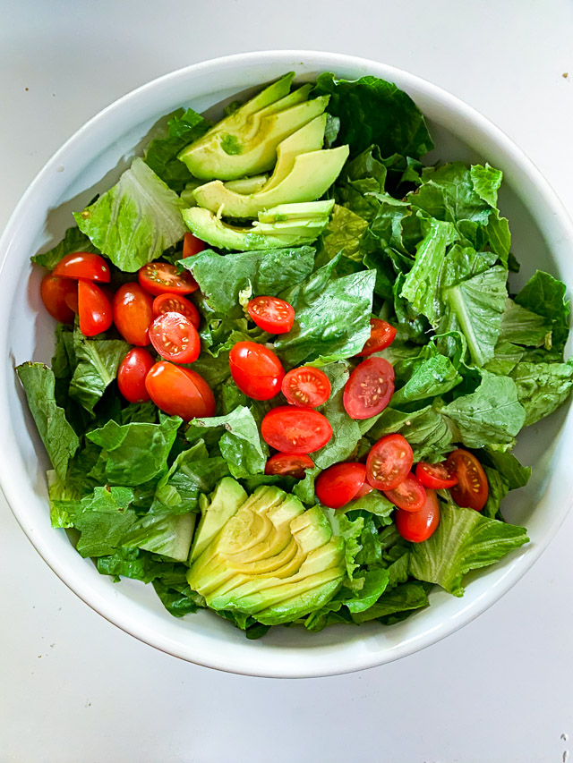 Italian Grilled Chicken Salad ingredients in a bowl