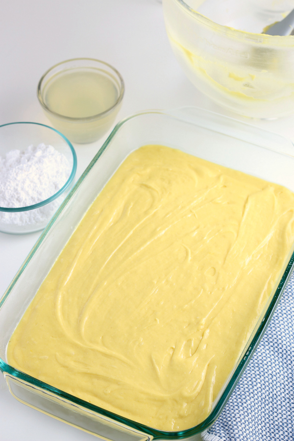Lemonade Cake batter in pan