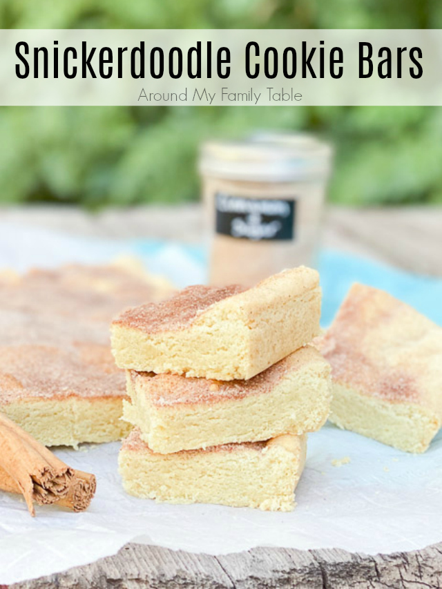 snickerdoodle cookie bars on a wood table