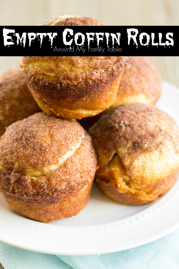 empty coffin rolls (hocus pocus buns) on a plate