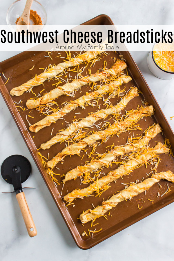 southwestern cheese breadsticks on baking sheet