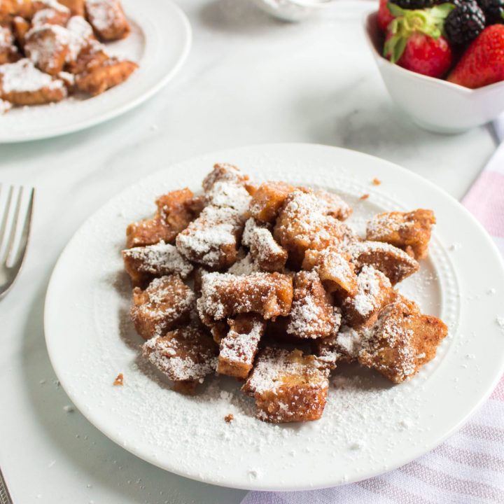 slow cooker french toast casserole on white plate