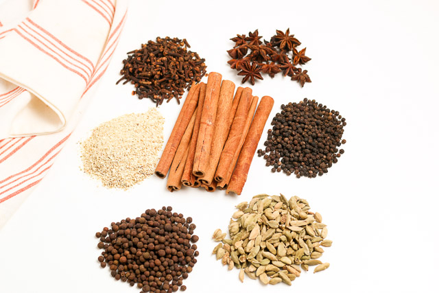 Mulling spices on white background