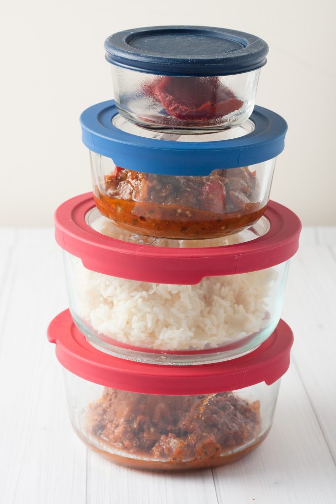 glass containers with leftovers.