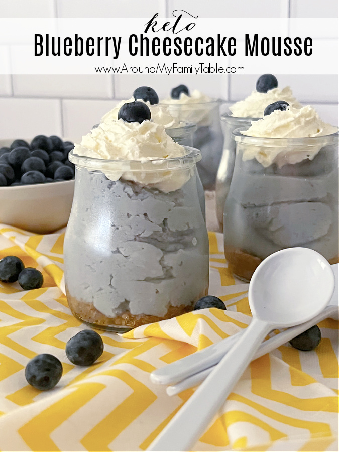 keto blueberry cheesecake mousse in glass jars