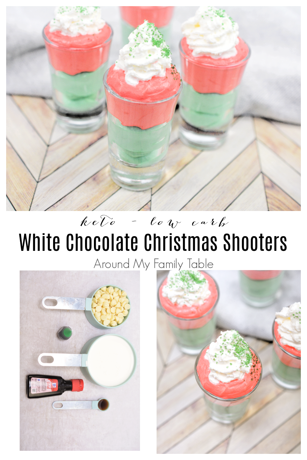 Add these Keto White Chocolate Christmas Shooters to your Christmas dessert table!  They are so decadent with sugar free white chocolate, heavy cream, and a splash of vanilla. via @slingmama