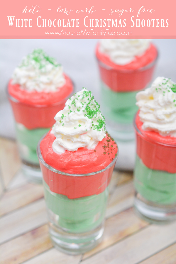 Keto White Chocolate Christmas Shooters on wood board