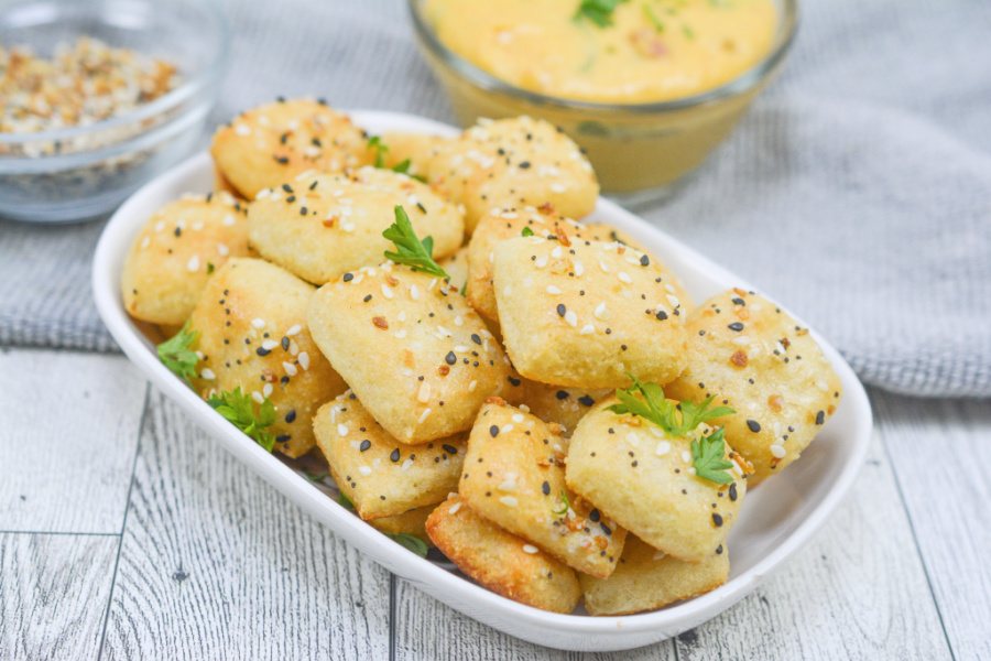 keto pretzel bites in a white bowl