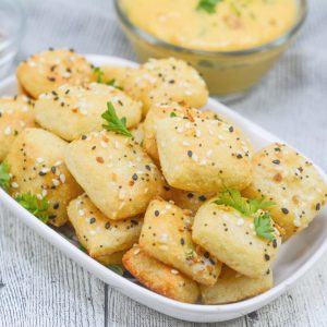 keto pretzel bites in a white bowl