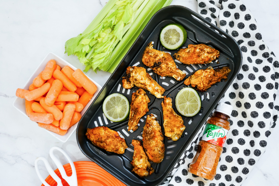 crispy tajin chicken wings in air fryer basket