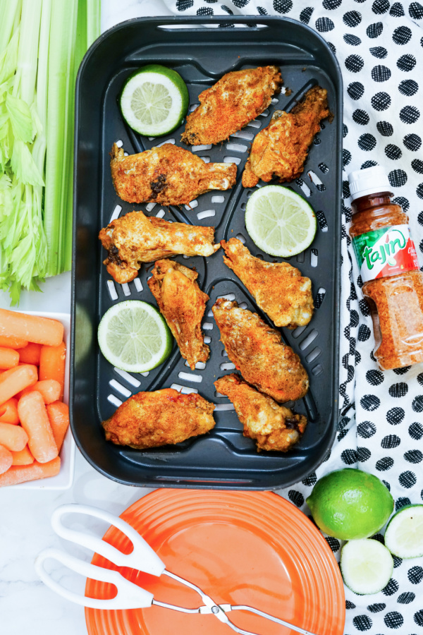 crispy tajin chicken wings in air fryer basket