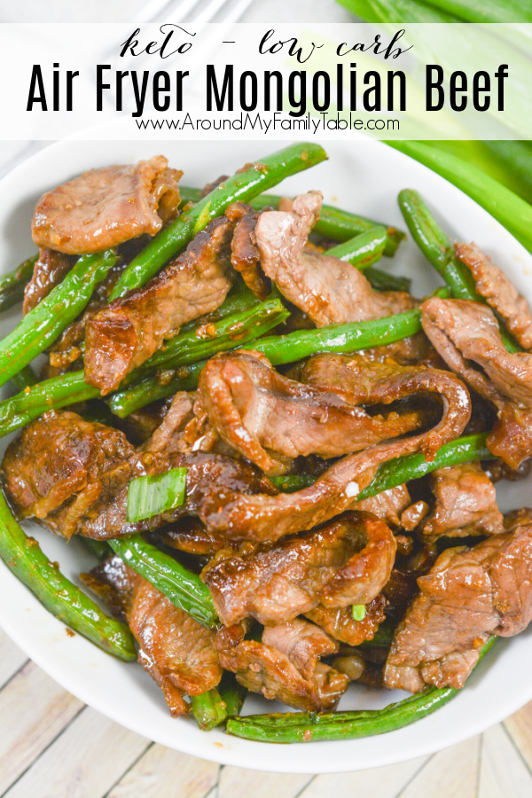 Keto Air Fryer Mongolian Beef in white bowl