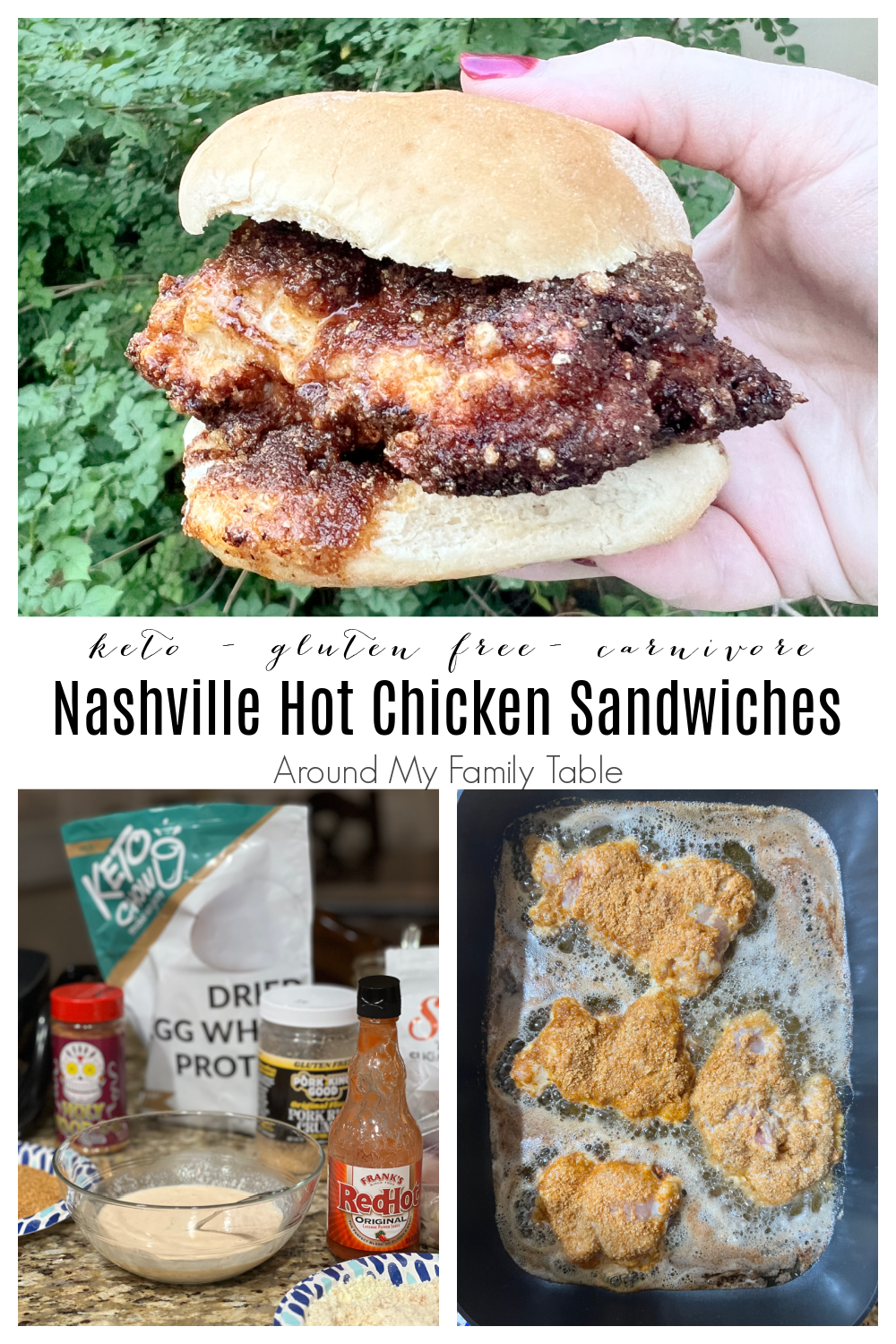 These keto Nashville Hot Chicken Sandwiches are so delicious with the perfect blend of sweet and heat that everyone will love. They are keto friendly, low carb, carnivore, and gluten free. via @slingmama