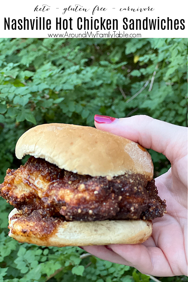 Keto Nashville Hot Chicken Sandwiches with green background