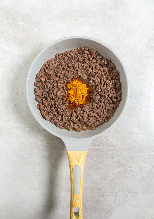 ground beef in a skillet