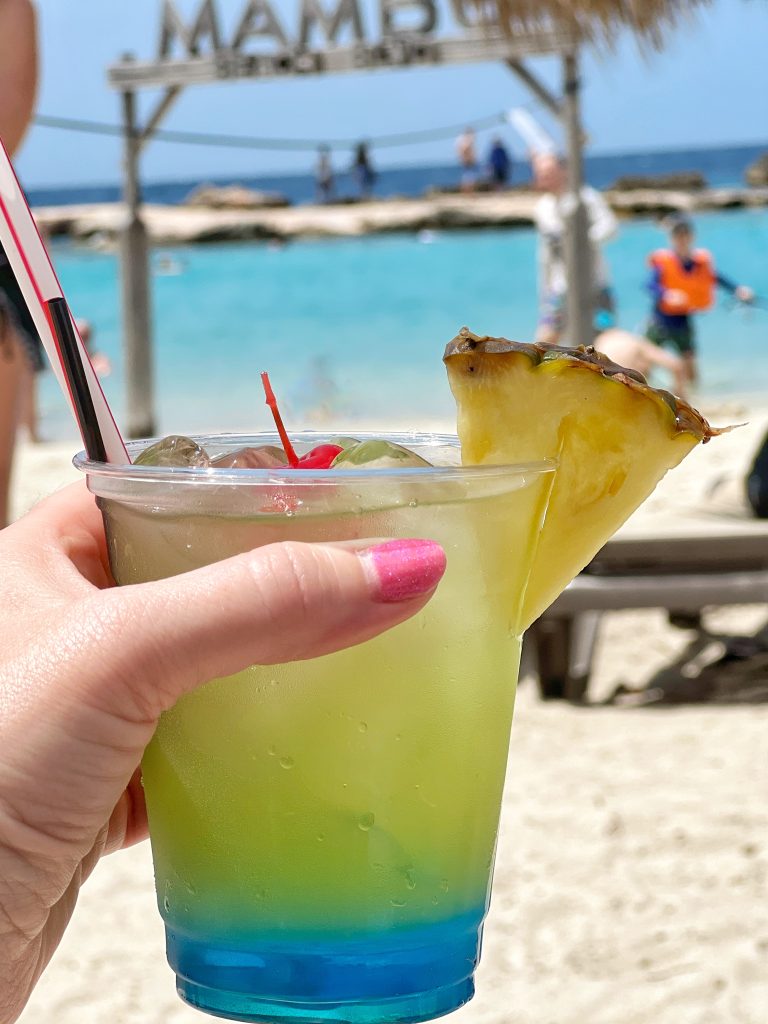 blue curacao drink at the beach