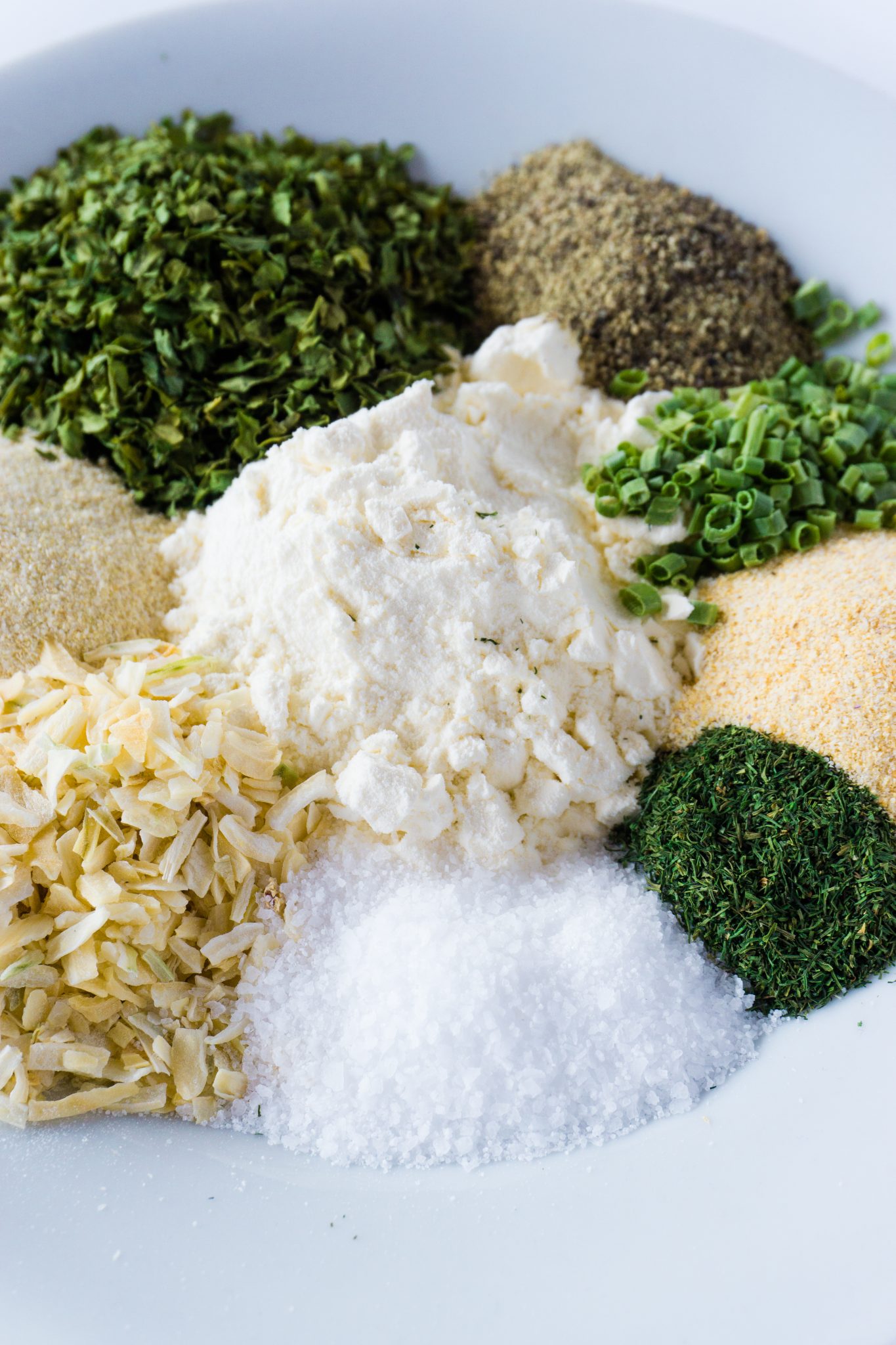 homemade ranch seasoning ingredients in white bowl